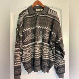 Vintage Bugle Boy Knit Collared Sweater Black and White Patterned